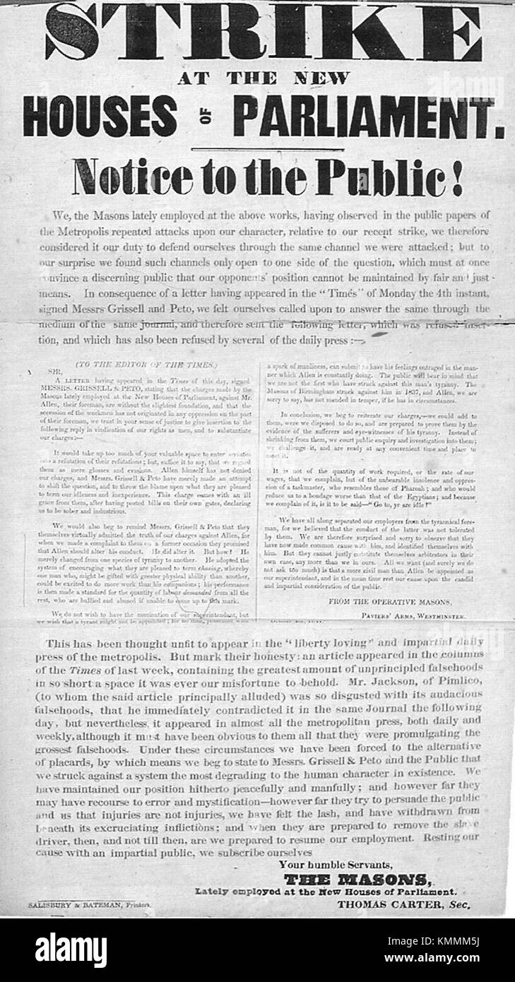 Lo "sciopero alle nuove camere del Parlamento" si riferisce probabilmente a un evento storico o politico che coinvolge scioperi o proteste dei lavoratori nel sito degli edifici parlamentari britannici. Foto Stock