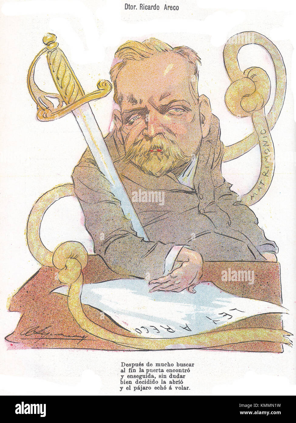 Una caricatura di Ricardo Areco, un individuo di spicco raffigurato in caratteri esagerati per effetto artistico o umoristico. Foto Stock