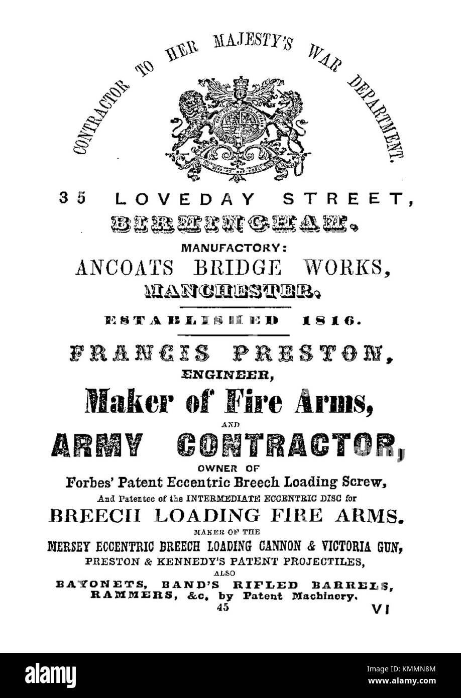 Francis Preston, un ingegnere noto per il suo lavoro con gli armamenti, con sede a Manchester nel 1863. Contribuì alle tecnologie industriali e militari durante il XIX secolo. Foto Stock