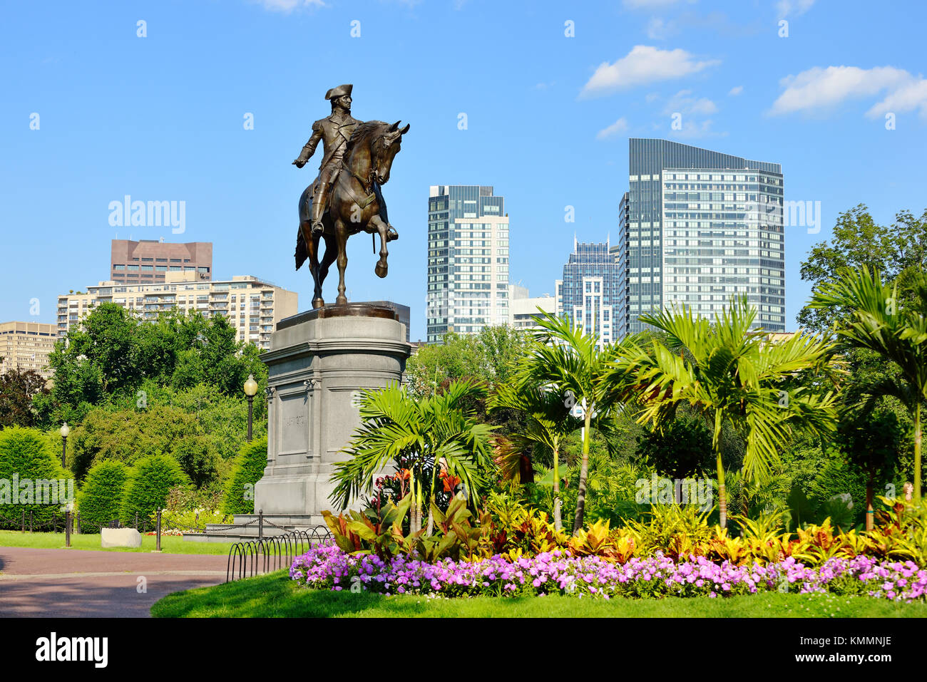 George Washington statua in Boston Public Garden Foto Stock