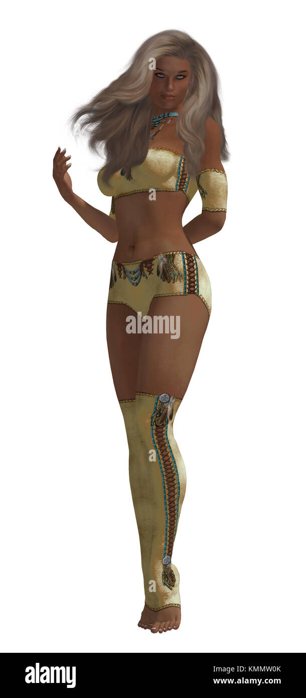 indiano americano femminile in piedi su uno sfondo bianco Foto Stock