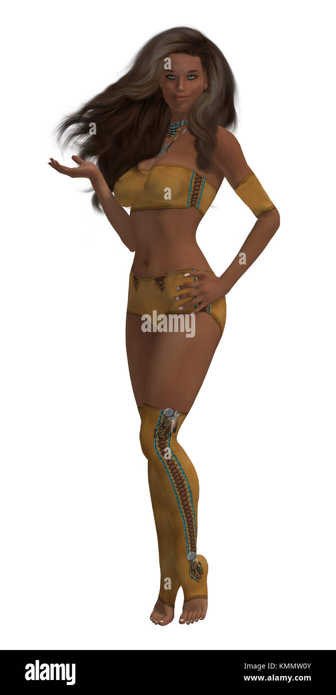 indiano americano femminile in piedi su uno sfondo bianco Foto Stock