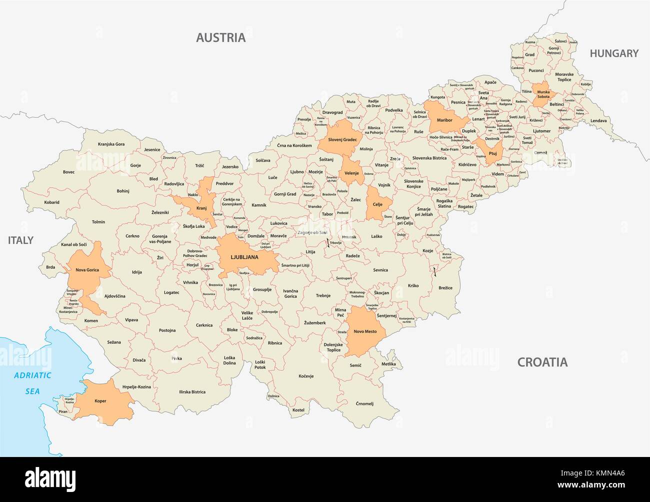 La Slovenia politica e amministrativa di mappa vettoriale con bandiera Illustrazione Vettoriale
