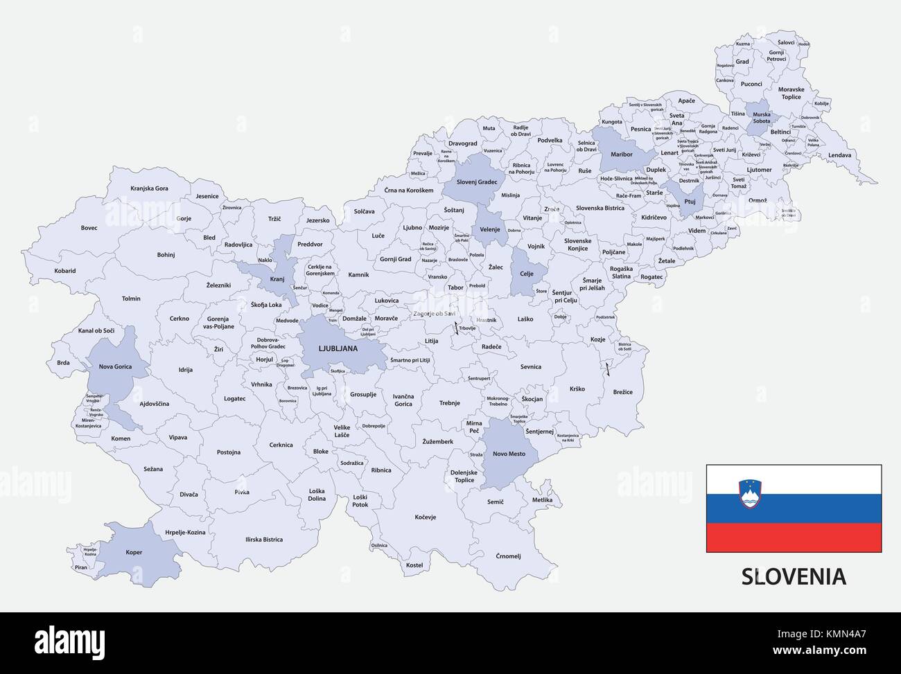 La Slovenia politica e amministrativa di mappa vettoriale con bandiera Illustrazione Vettoriale