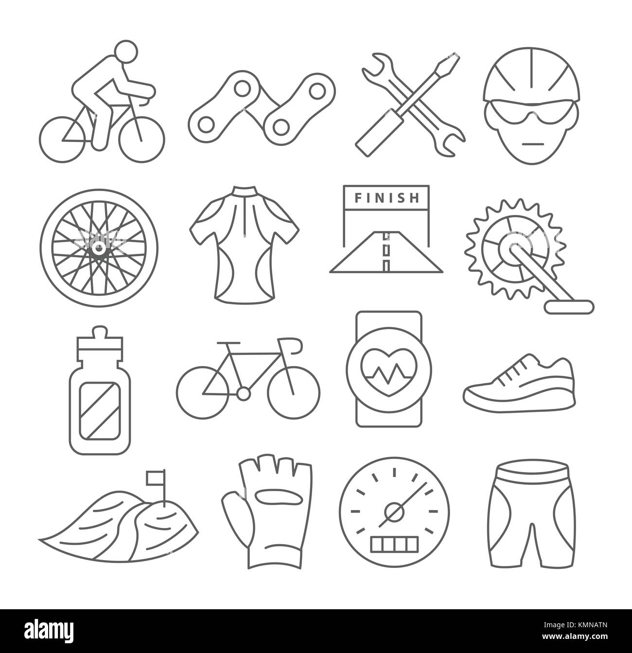 Percorsi in bicicletta le icone della linea Illustrazione Vettoriale