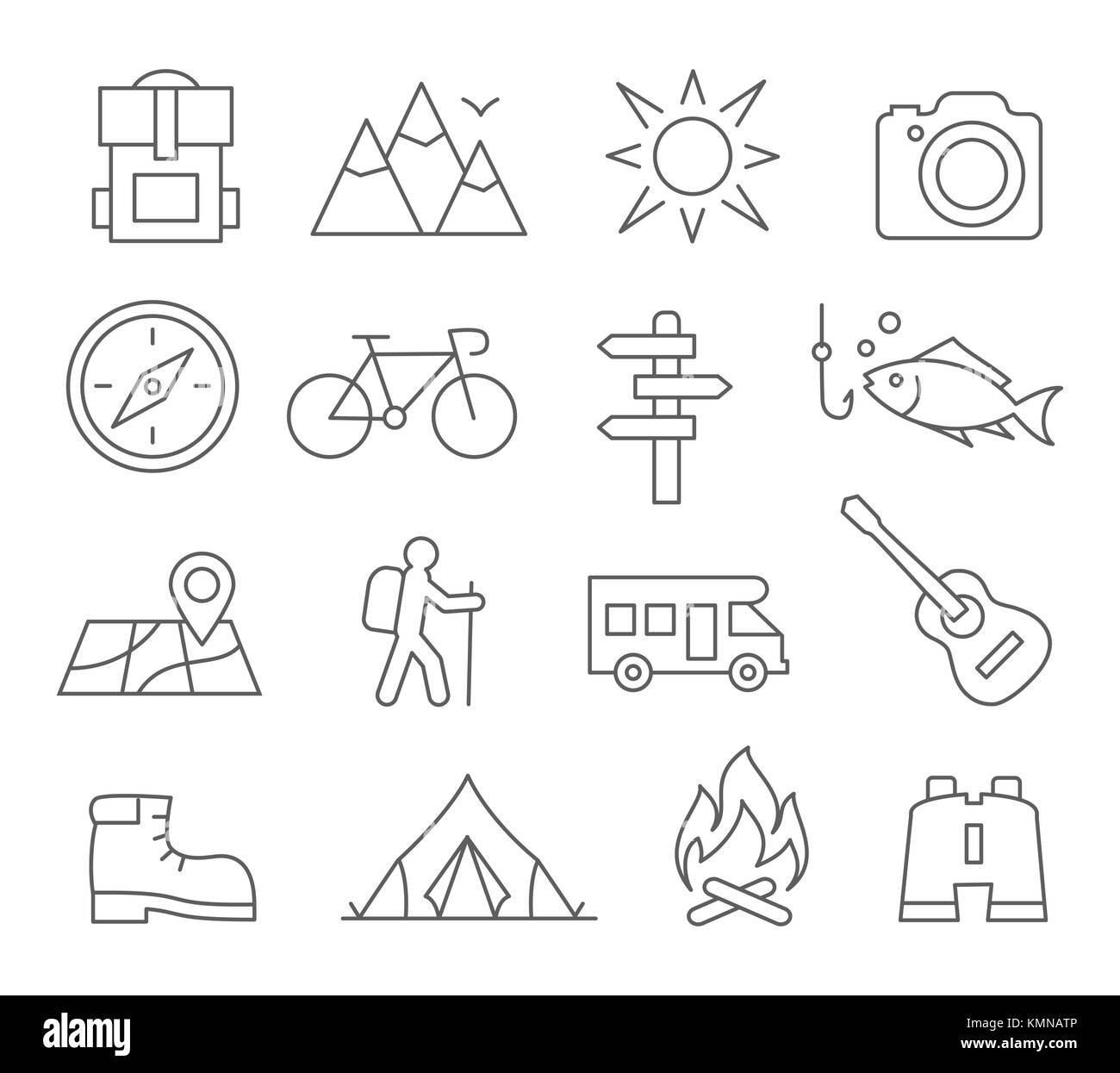 Camping Le icone della linea Illustrazione Vettoriale