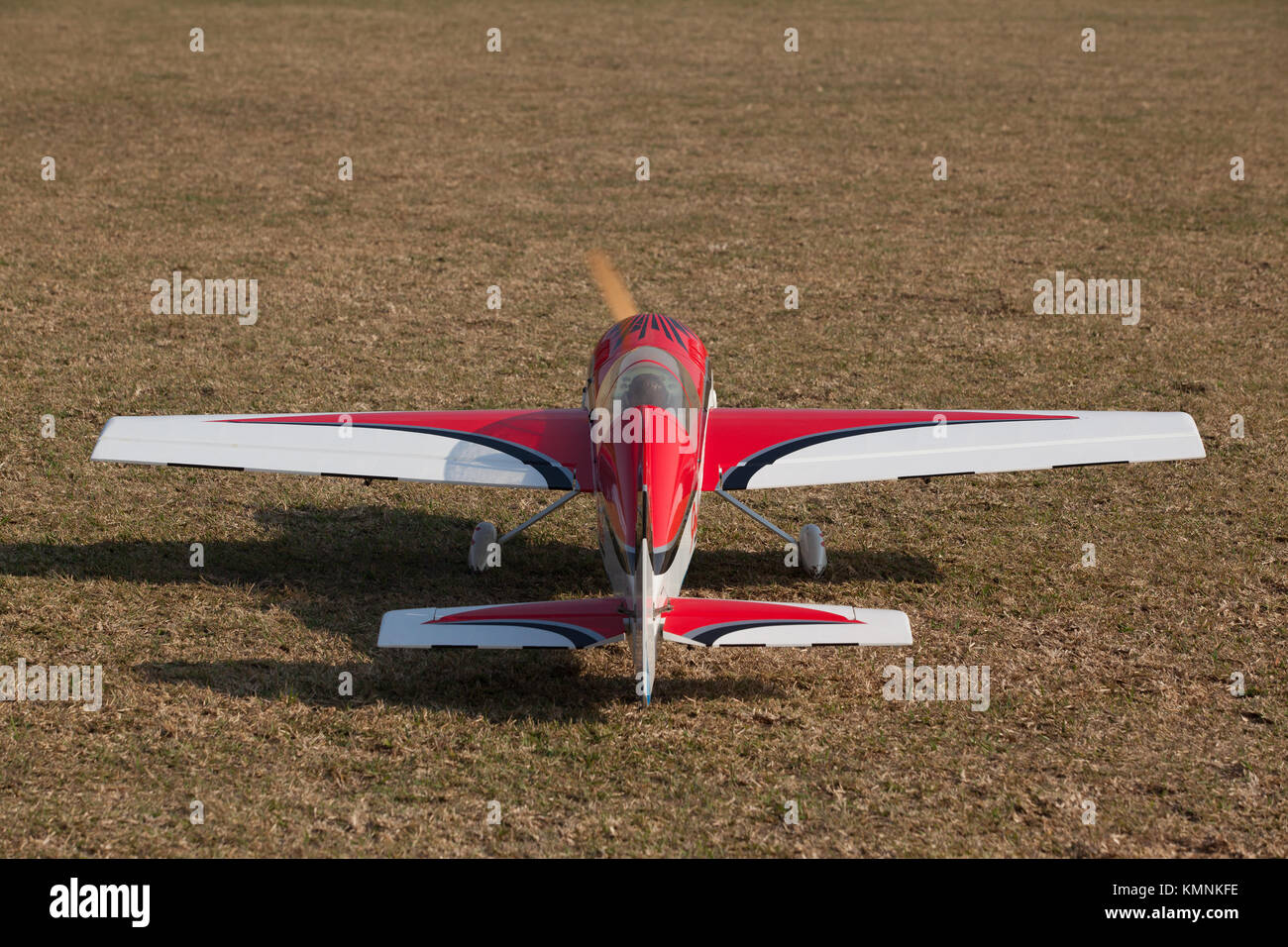 RMC controllata in remoto i modelli piano rivestito sul campo di erba con pilota proprietari proprietari non identificato astratta. Foto Stock