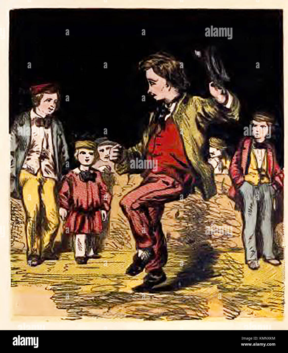 Illustrazione dal Vittoriano per bambini libro colorato di occupazioni e passatempi.: - Street intrattenitore - uomo Vittoriano di danza hornpipe per contanti Foto Stock