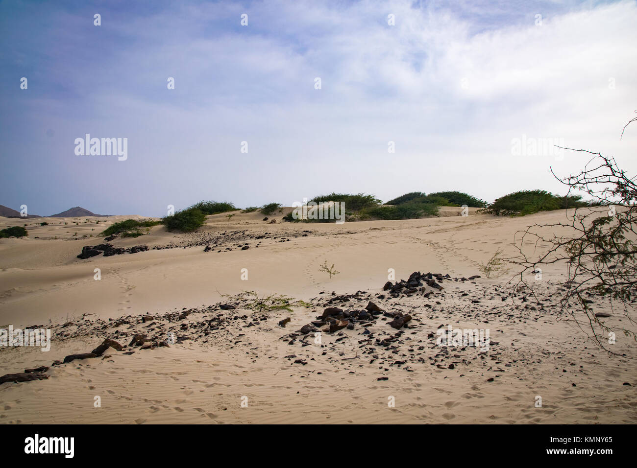 Deserto di Viana, Boa Vista, Capo Verde. La sabbia è portato dal deserto del Sahara, sull'oceano vento Foto Stock