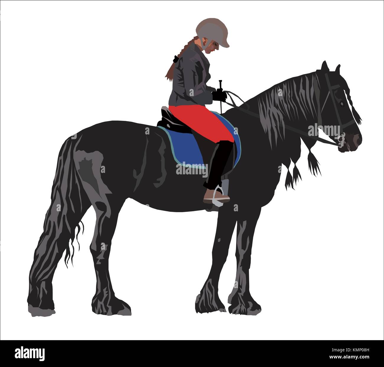 Ragazza di un cavallo nero Illustrazione Vettoriale