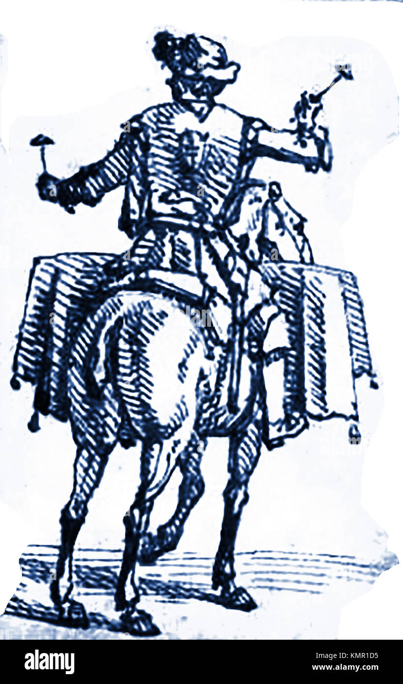 Un batterista militare montato a cavallo circa 1700 Foto Stock