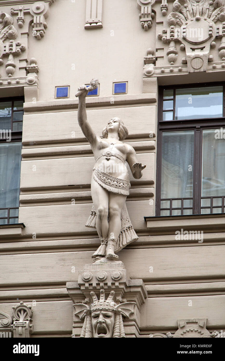 Art Nouveau (Jugendstil) architettura di Riga, Lettonia. La capitale lettone ha una alta concentrazione di edifici in stile Liberty degli inizi del XX centu Foto Stock