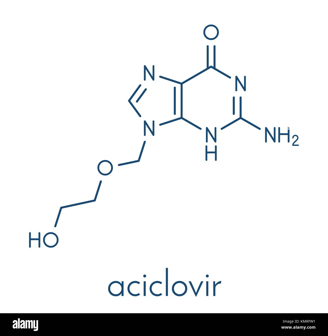 Aciclovir (acyclovir) farmaco antivirale molecola. usato nel trattamento di  herpes simplex virus (herpes labiale), herpes zoster (herpes zoster) e il  virus della varicella zoster Immagine e Vettoriale - Alamy