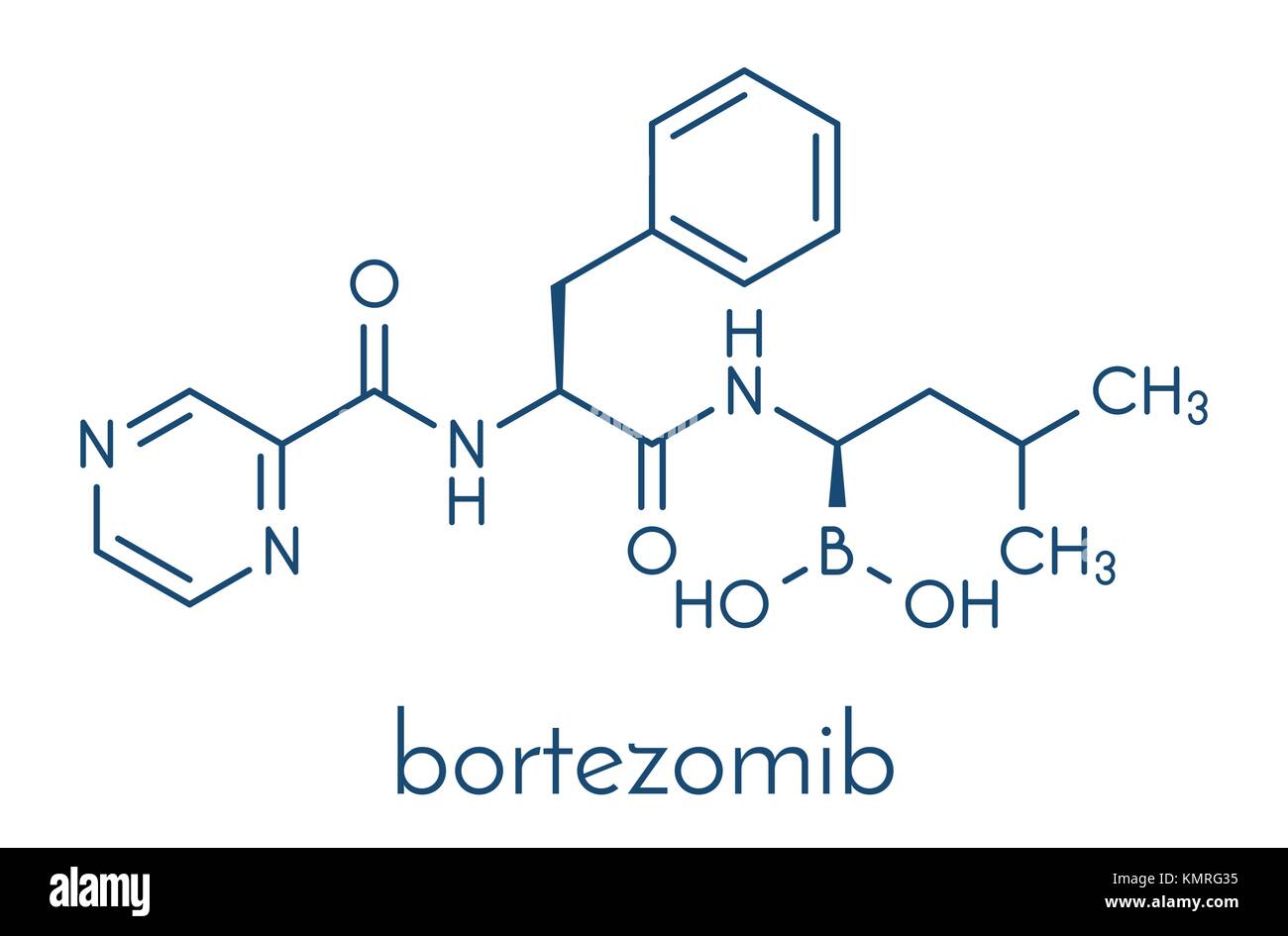 Bortezomib cancro farmaco (inibitore di proteasoma). molecola di formula scheletrico. Illustrazione Vettoriale