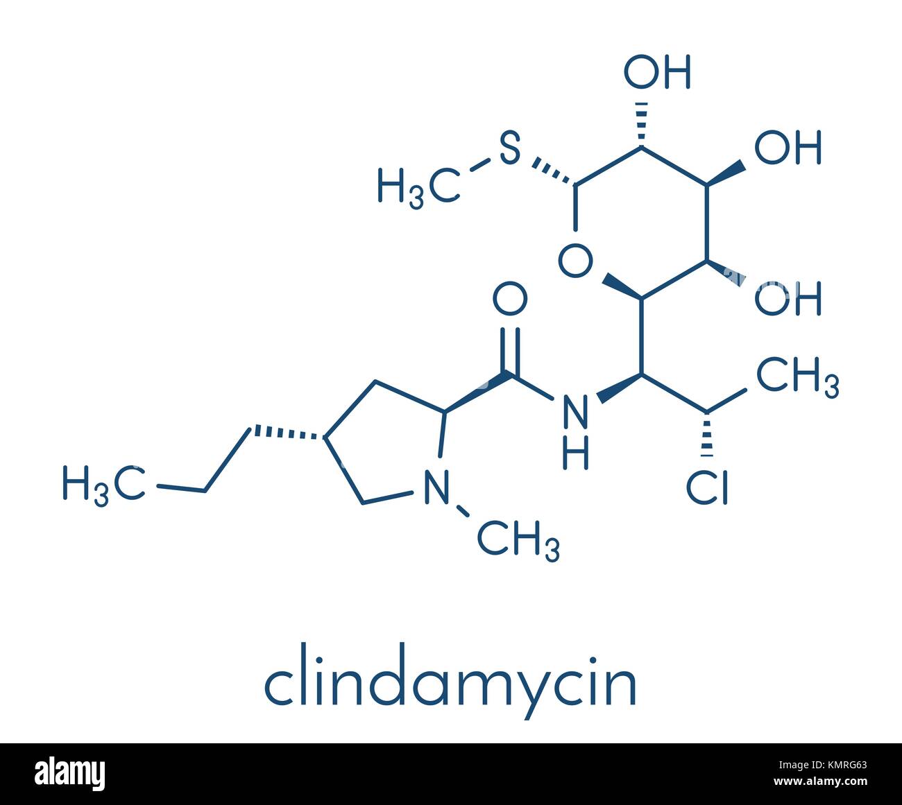 Clindamicina farmaci antibiotici (lincosamide classe). molecola di formula scheletrico. Illustrazione Vettoriale