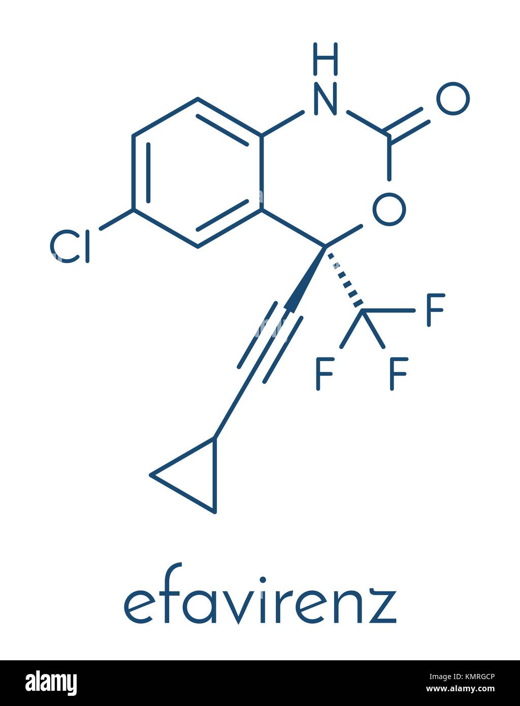 Efavirenz hiv molecola di farmaco. formula scheletrico. Illustrazione Vettoriale