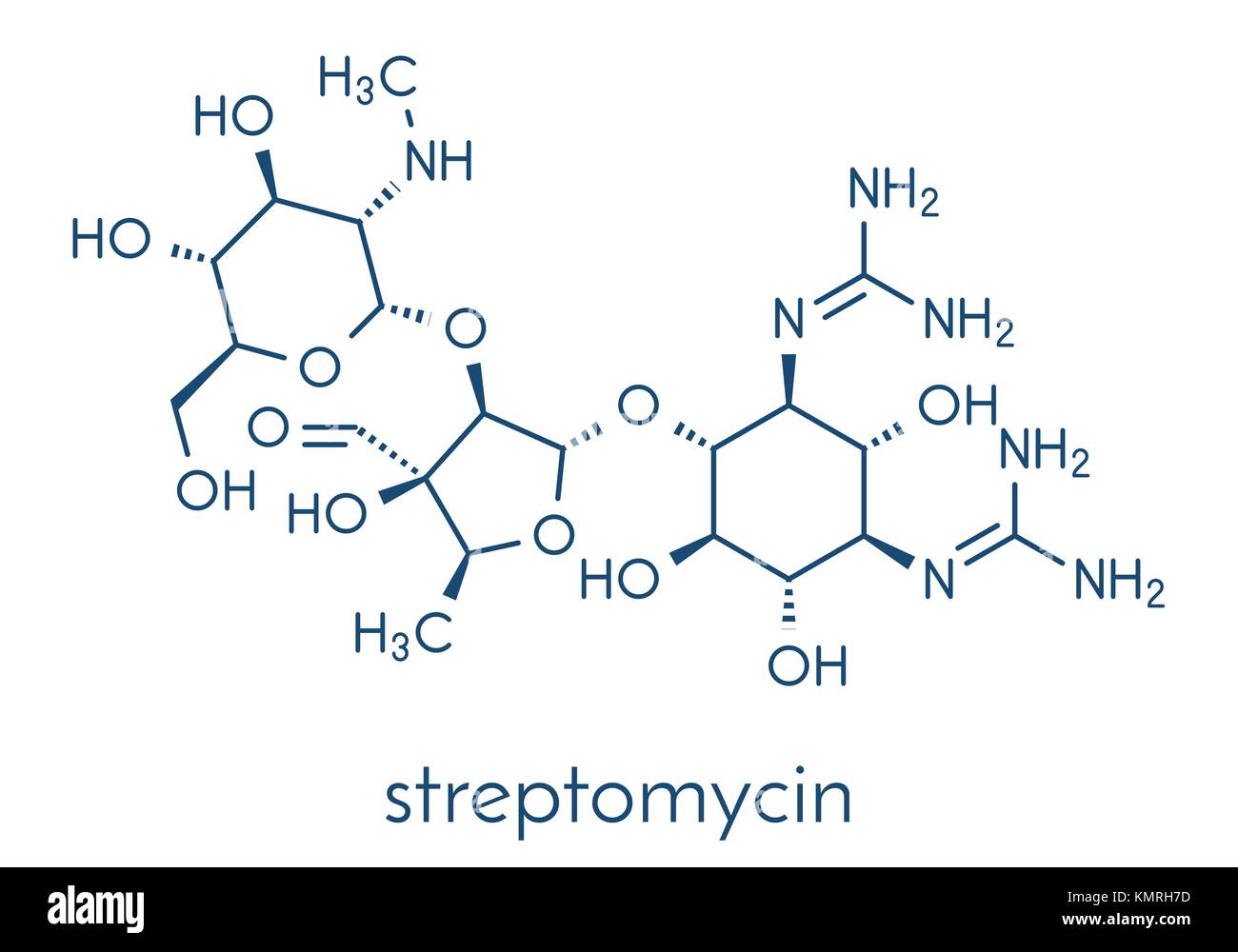 La streptomicina tubercolosi (antibiotico amminoglicoside classe). molecola di formula scheletrico. Illustrazione Vettoriale