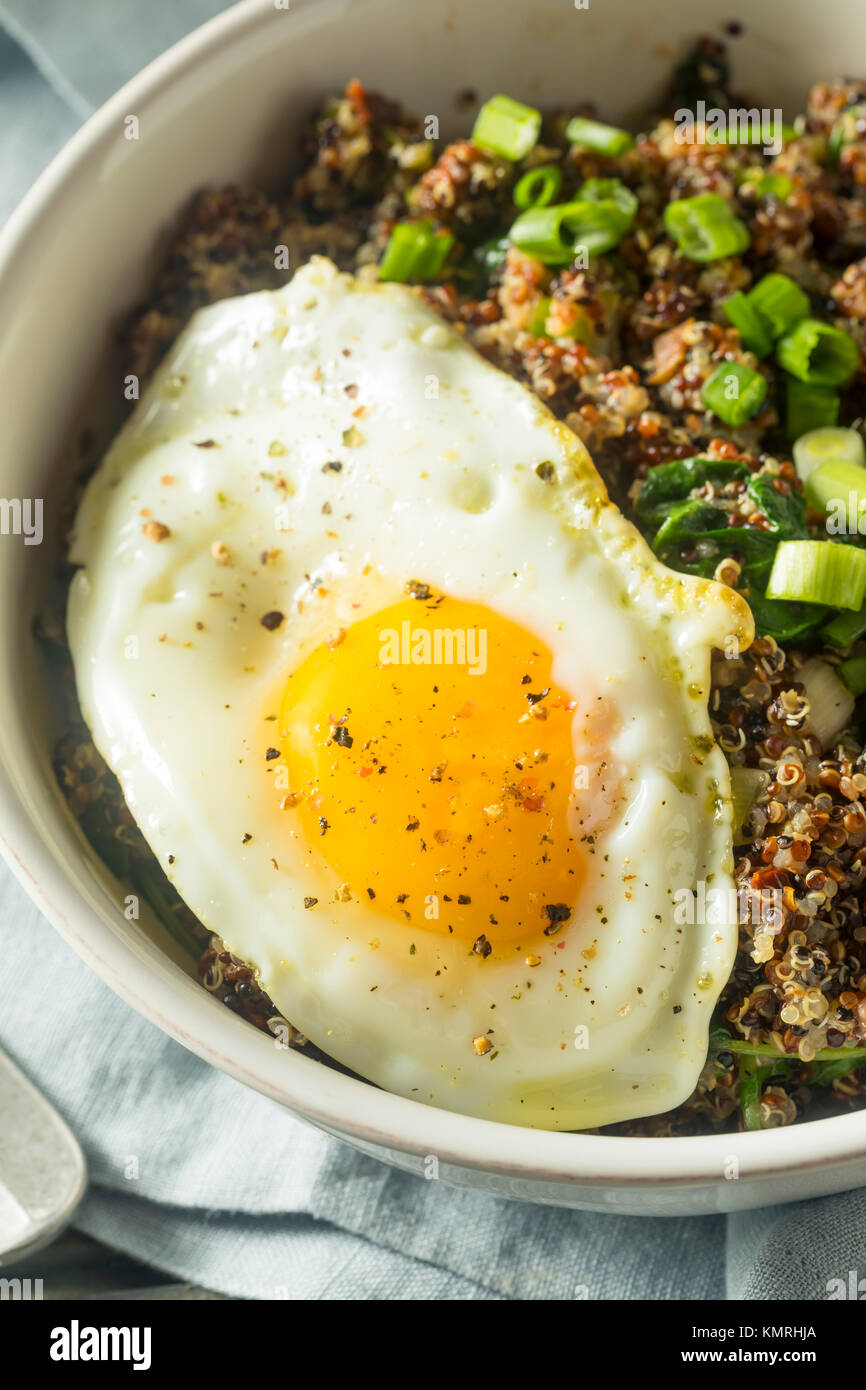 Sana Quinoa organica prima colazione ciotola con cipolla e uovo Foto Stock