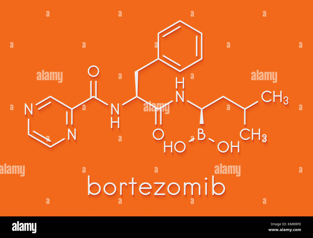 Bortezomib cancro farmaco (inibitore di proteasoma molecola). Formula di scheletro. Foto Stock