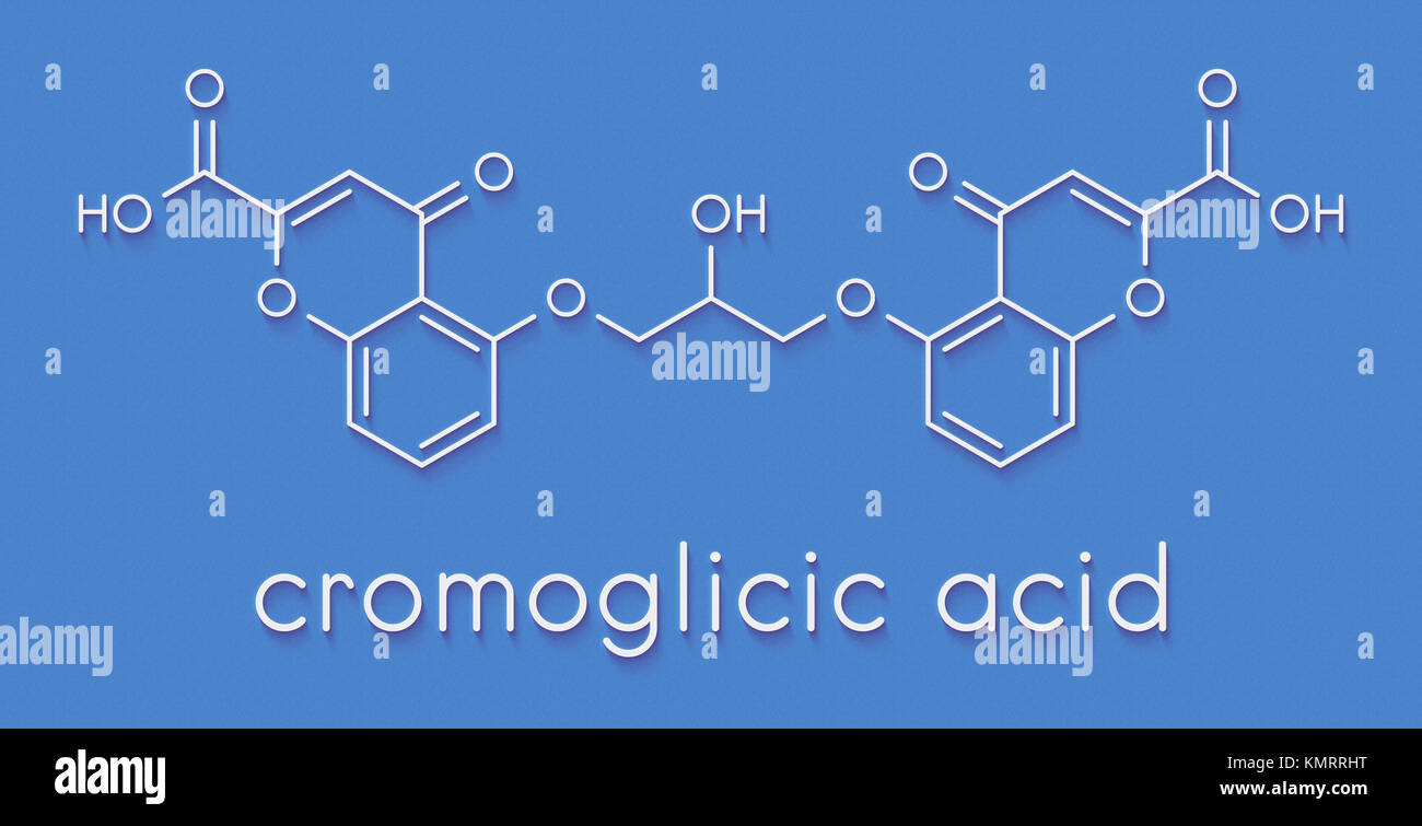 Acido cromoglicico (cromolyn, cromoglicato) asma e allergia molecola di  farmaco. Formula di scheletro Foto stock - Alamy