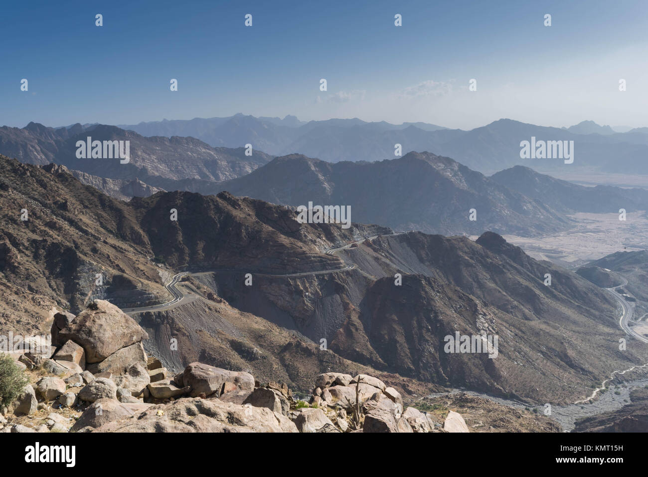 Al Hada Montagna in Taif Città, Arabia Saudita e con una bellissima vista delle montagne e Al Hada road tra le montagne. Foto Stock