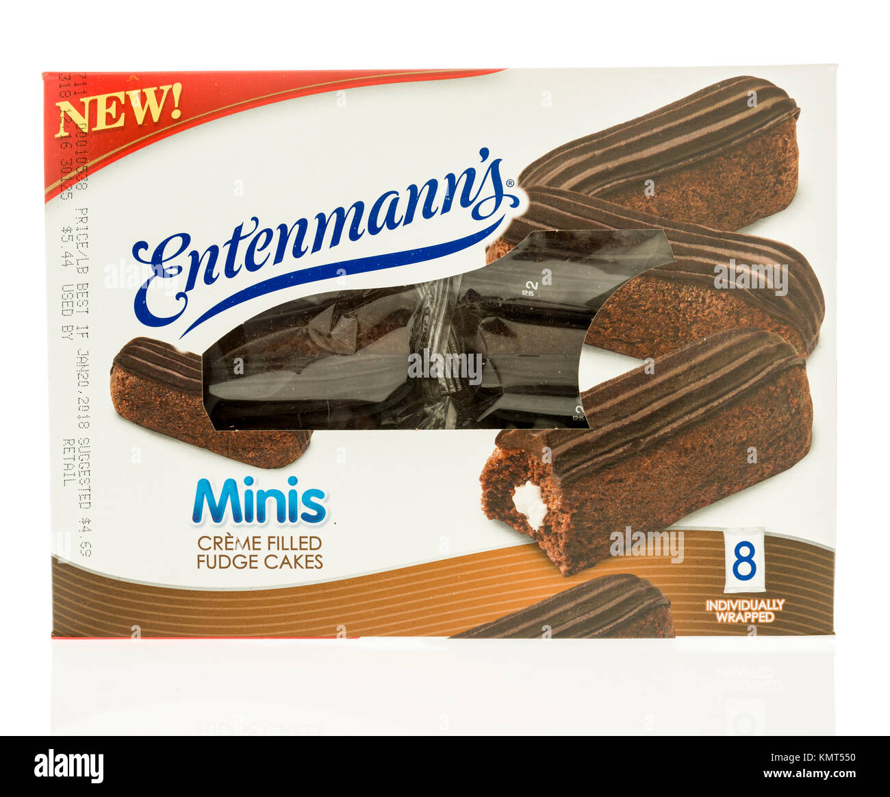 Winneconne, WI - 1 Dicembre 2017: un pacchetto di Entenmannn's Minis riempita crema fudge torte su un isolato su un background. Foto Stock