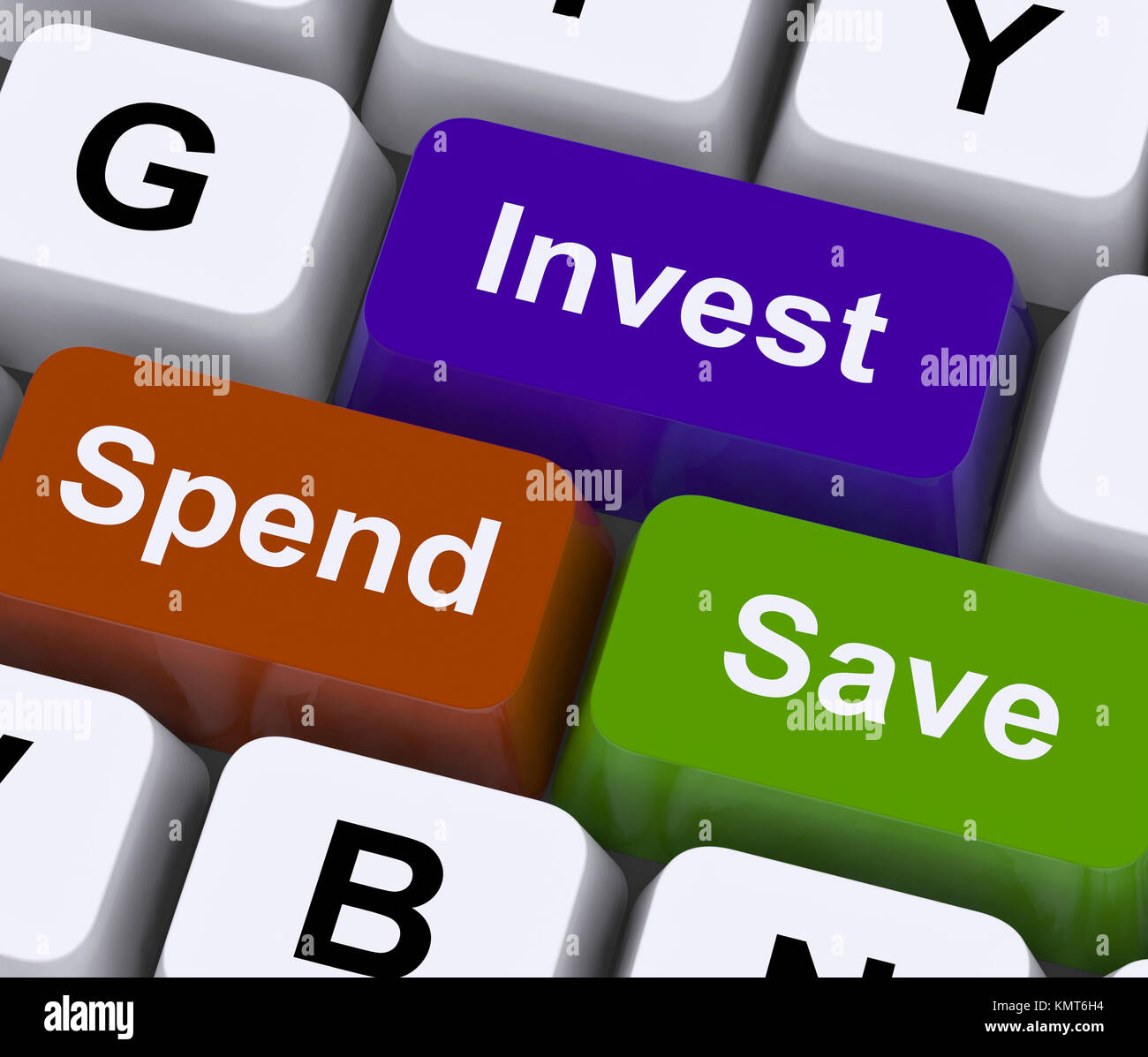 Salvare trascorrere investire le chiavi che mostra le scelte finanziarie Foto Stock