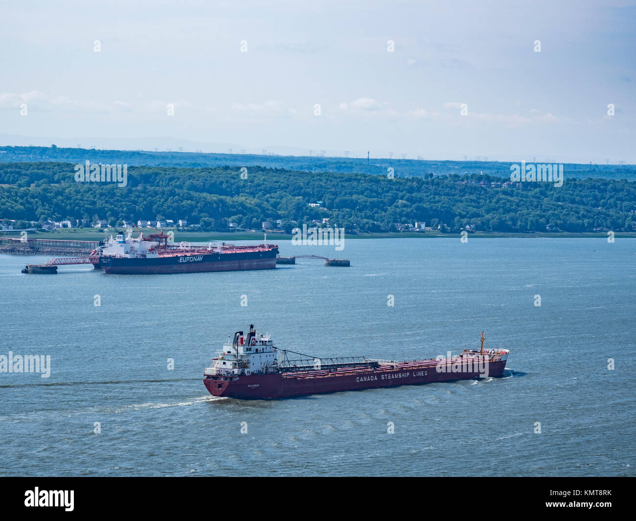 Nave da carico sul fiume San Lorenzo, Quebec City, in Canada. Foto Stock