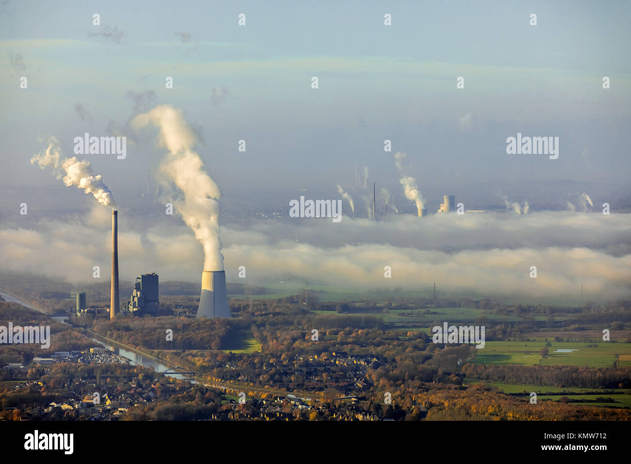 Impianto alimentato a carbone, STEAG e RWE Power, joint power station Bergkamen un oHG, Datteln-Hamm-Canal, elettricità, teleriscaldamento, gas di scarico em Foto Stock