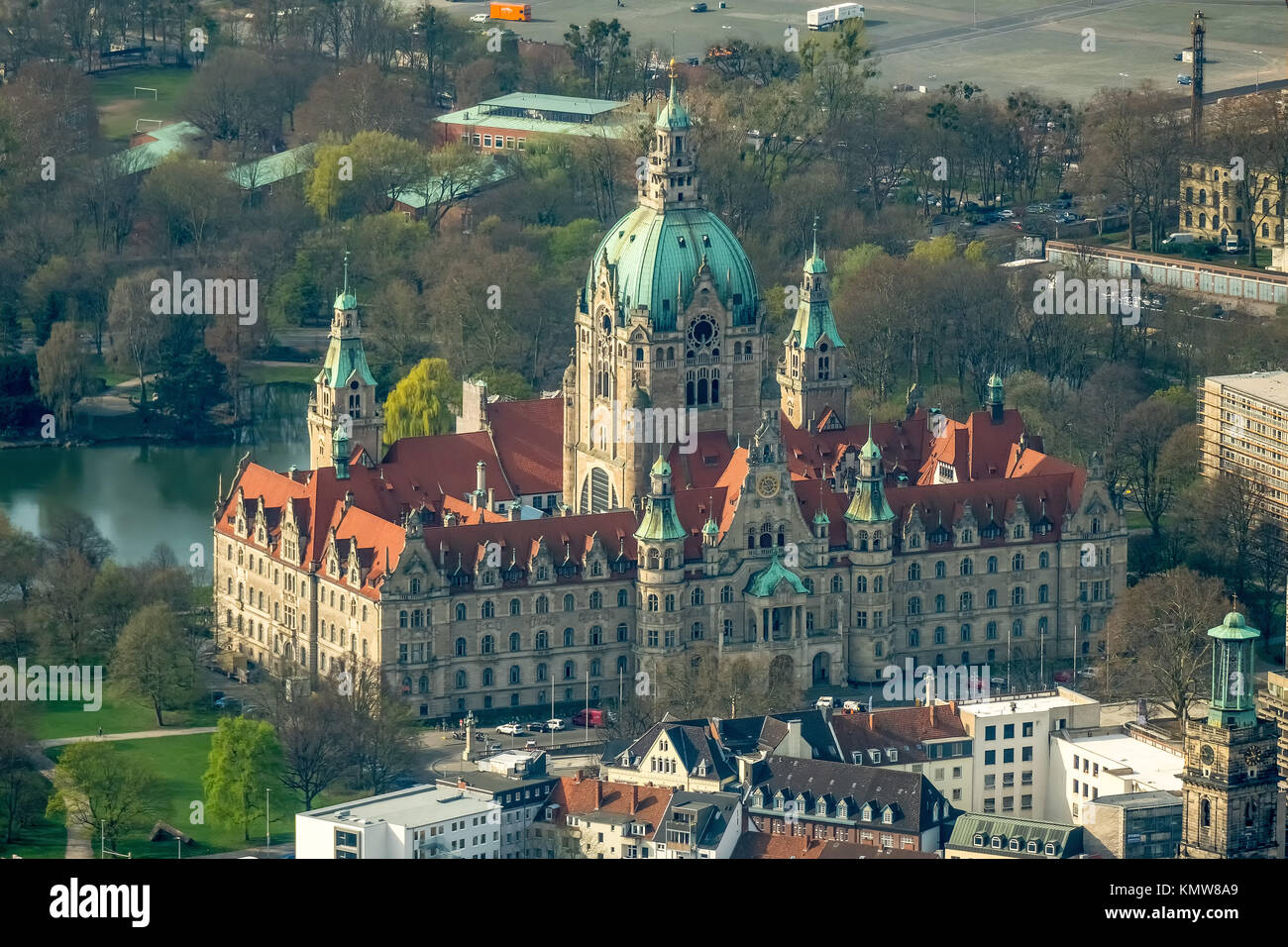 Neues Rathaus, Hannover landmark, Wilhelmine, castello-come il magnifico edificio in stile eclettico, Consiglio comunale, Municipio dome, Hannover, capitale dello stato, Foto Stock