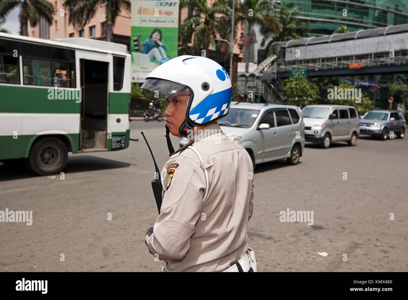 Controllo di polizia, Jakarta, Indonesia Foto Stock