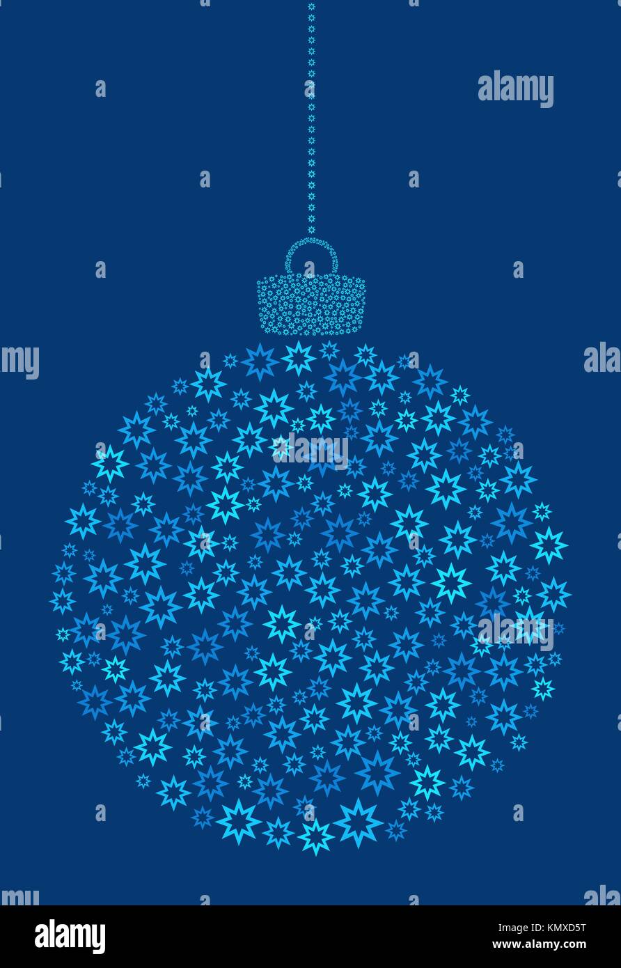 Appendere vettore abstract palla di Natale consistente della linea asterisco, fiore icone su sfondo blu. Illustrazione Vettoriale