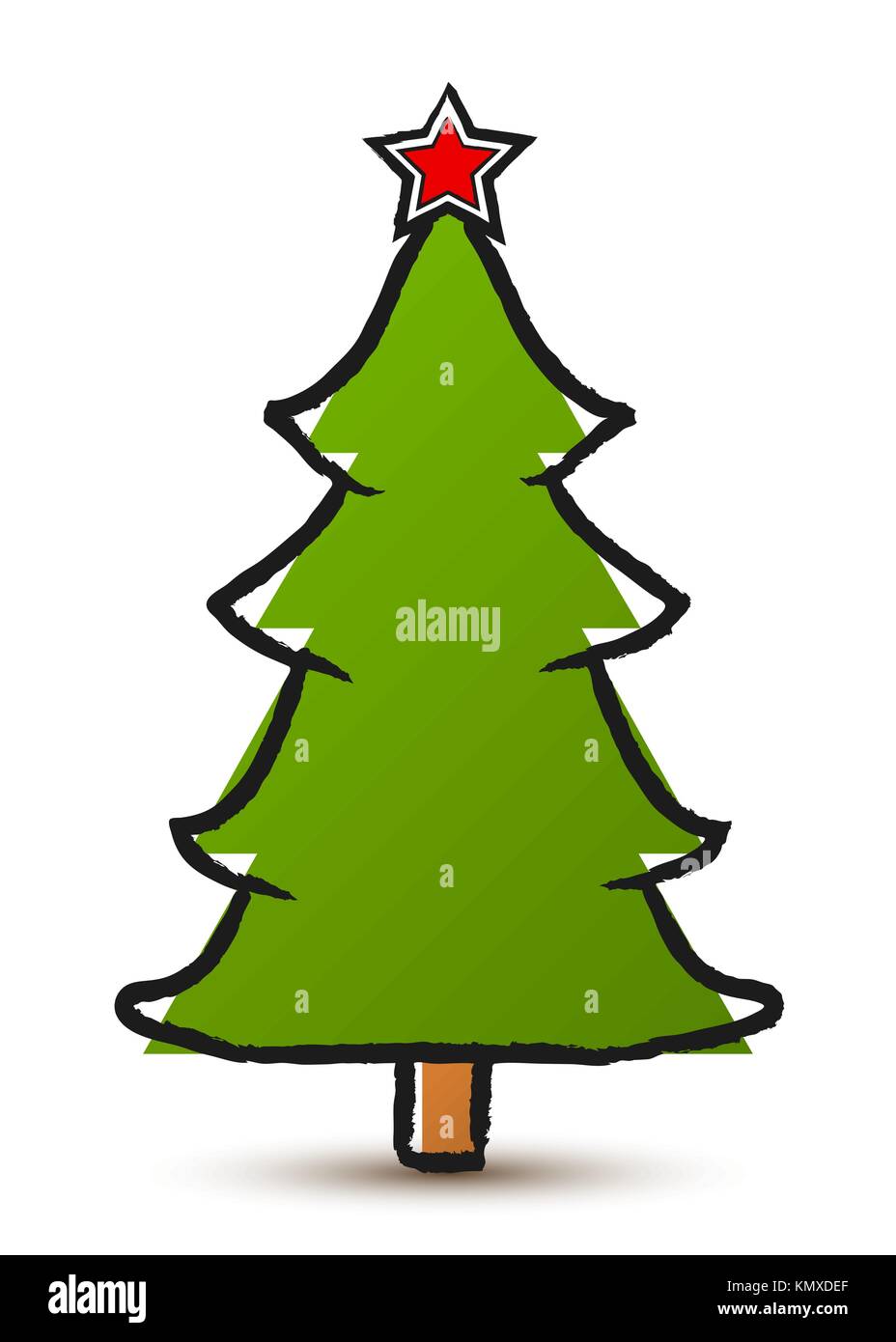 Vettore di disegno astratto albero di natale con una stella isolata su sfondo bianco. Illustrazione Vettoriale