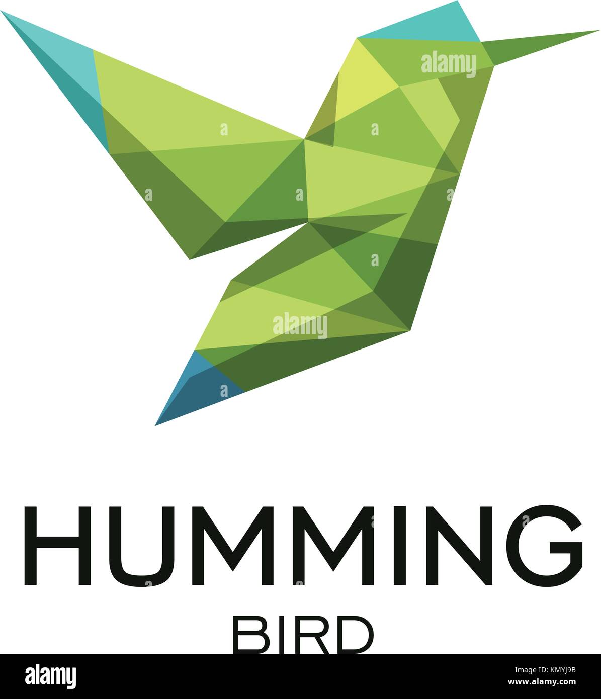 Uccello hummig segno geometrico, calibri astratto vettore poligonale modello logo. origami di colore verde a basso poli animale selvatico icona. Illustrazione Vettoriale