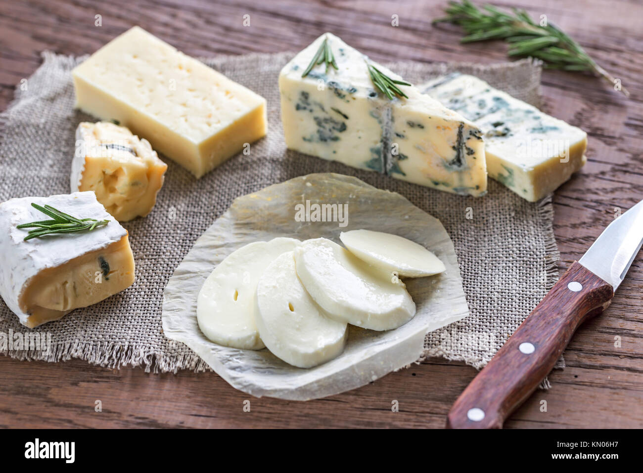 Vari tipi di formaggio Foto Stock