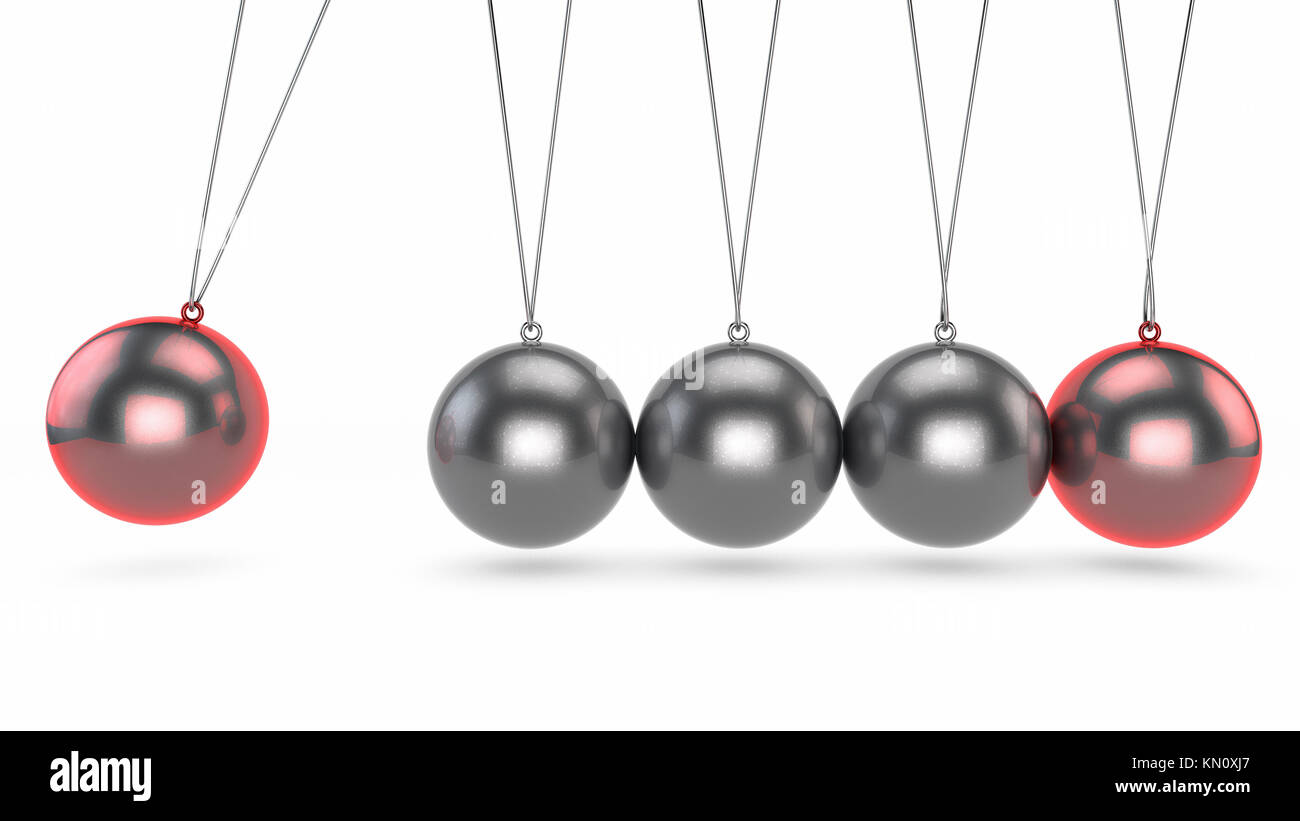 Newton, culla è un dispositivo che dimostra la conservazione della quantità di moto e di energia utilizzando una serie di sfere oscillanti. Newton's balls Foto Stock