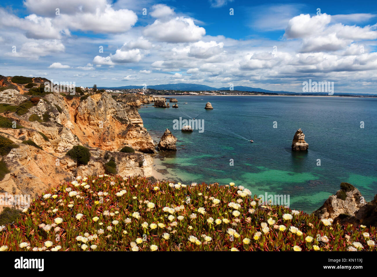 Splendida vista sulla costa di Algarve vicino alla spiaggia Praia do Camilo, Portogallo Foto Stock