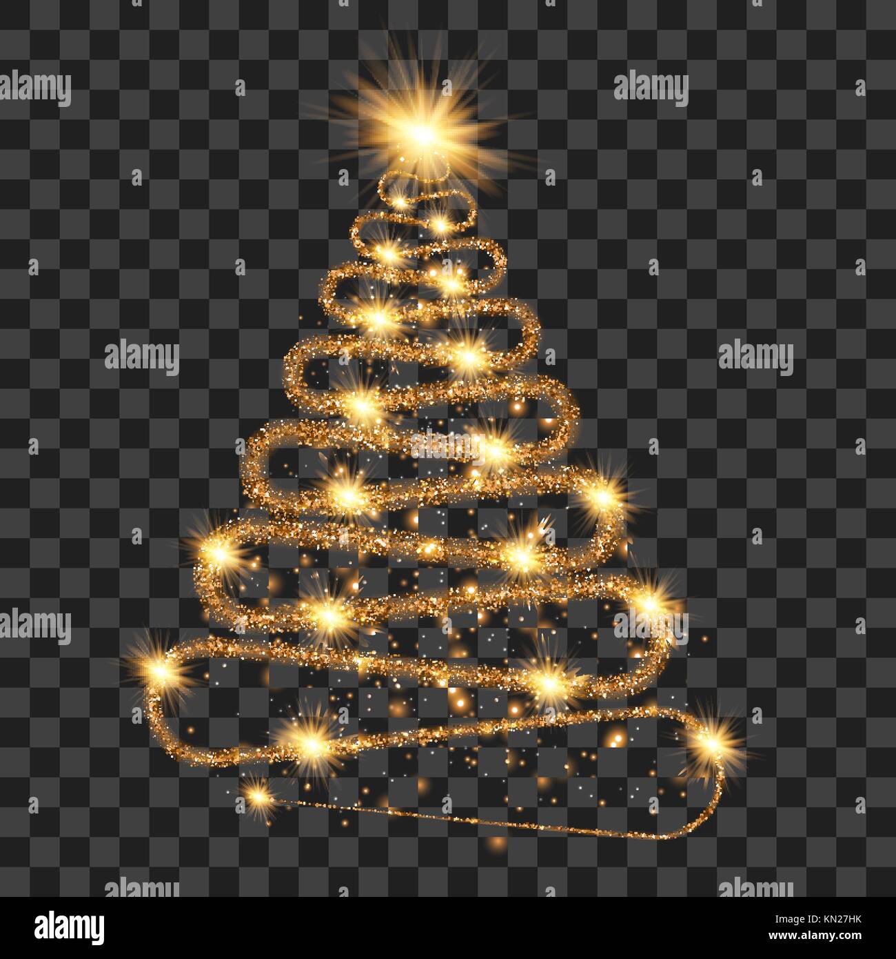 Golden onda di particelle in forma di albero di natale Illustrazione Vettoriale