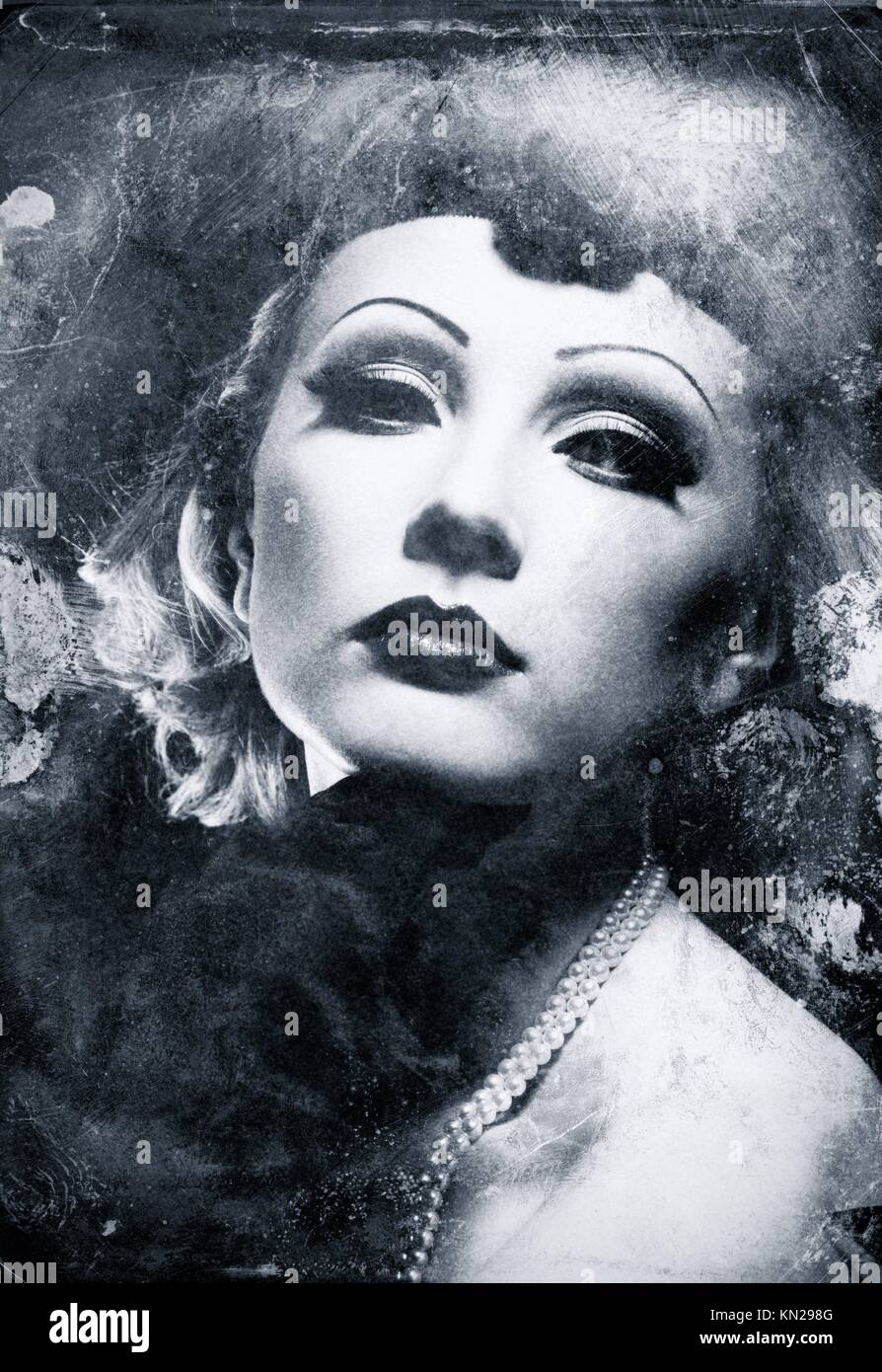 Femmina ritratto grunge Real Vintage film tessitura usata, grana di pellicola aggiunti da Photoshop Foto Stock