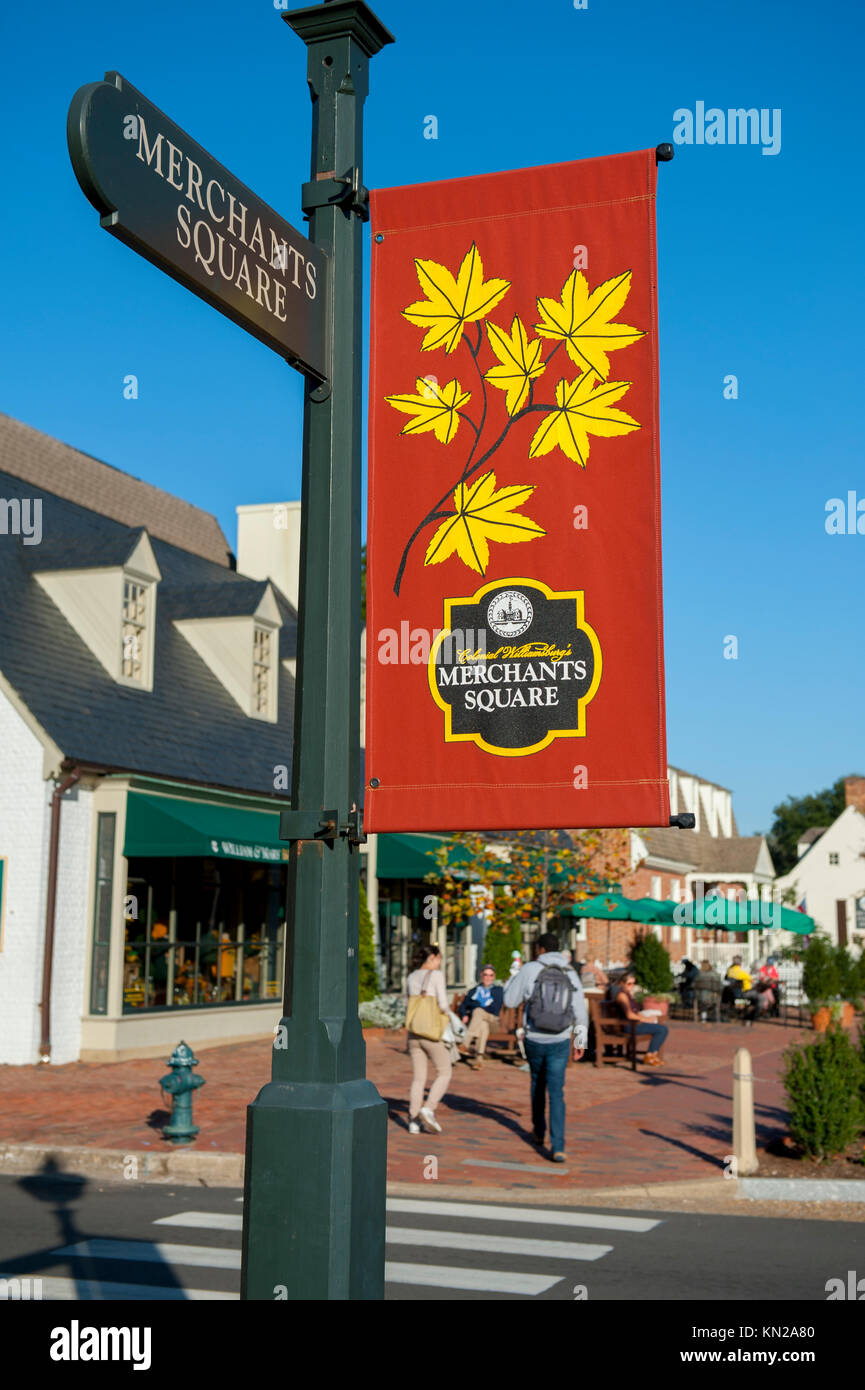 Stati Uniti Virginia VA Colonial Williamsburg mercanti Piazza Duca di Gloucester Street Autunno Autunno Foto Stock