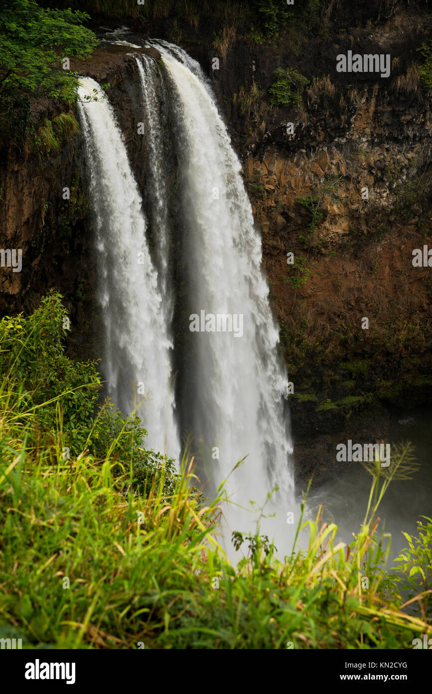 La 173 piedi alte Cascate Wailua nei pressi di Lihue sull Kaua'i, isola Hawai'i Foto Stock