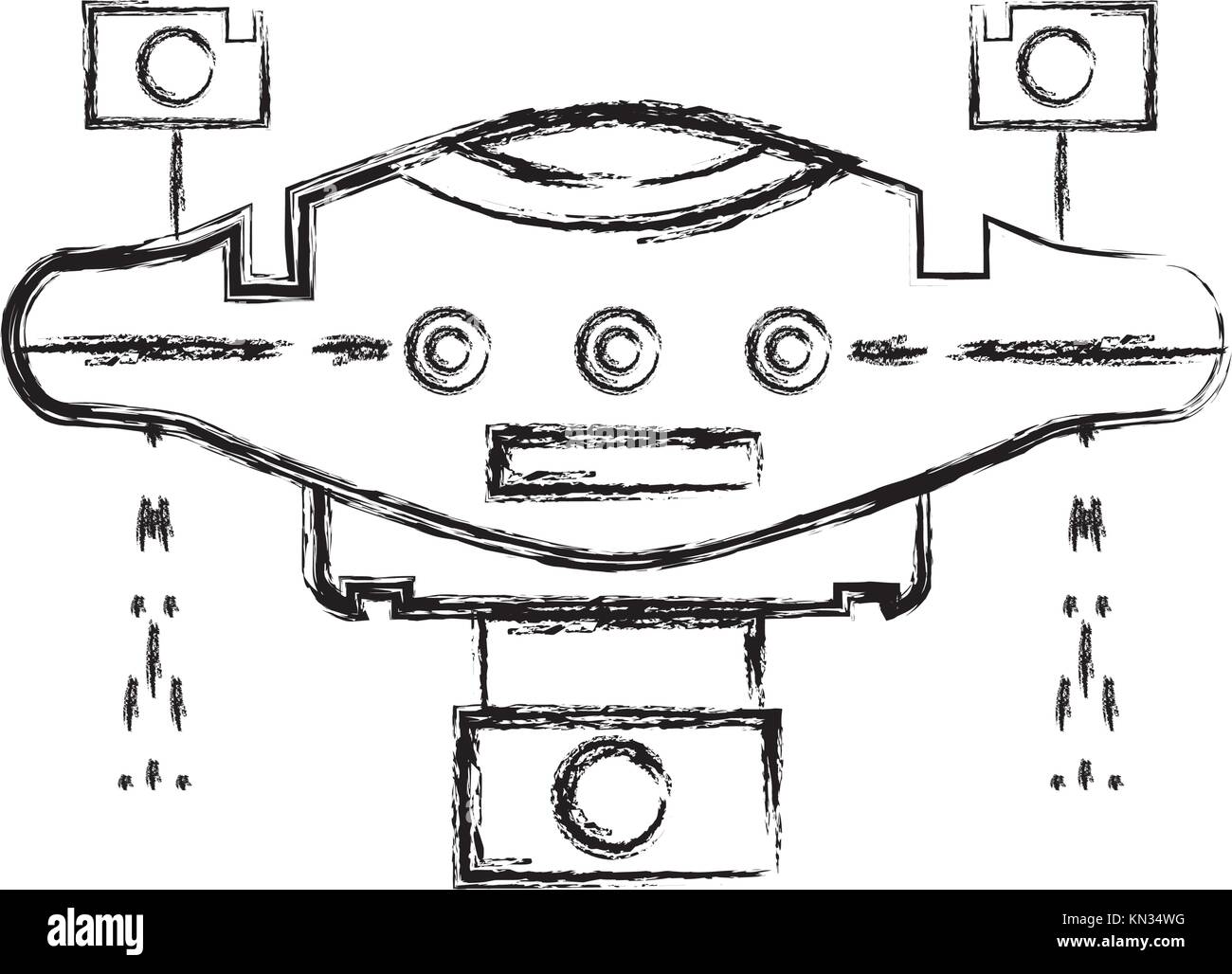 La figura tecnologia drone con elica e fotocamera digitale illustrazione vettoriale Illustrazione Vettoriale