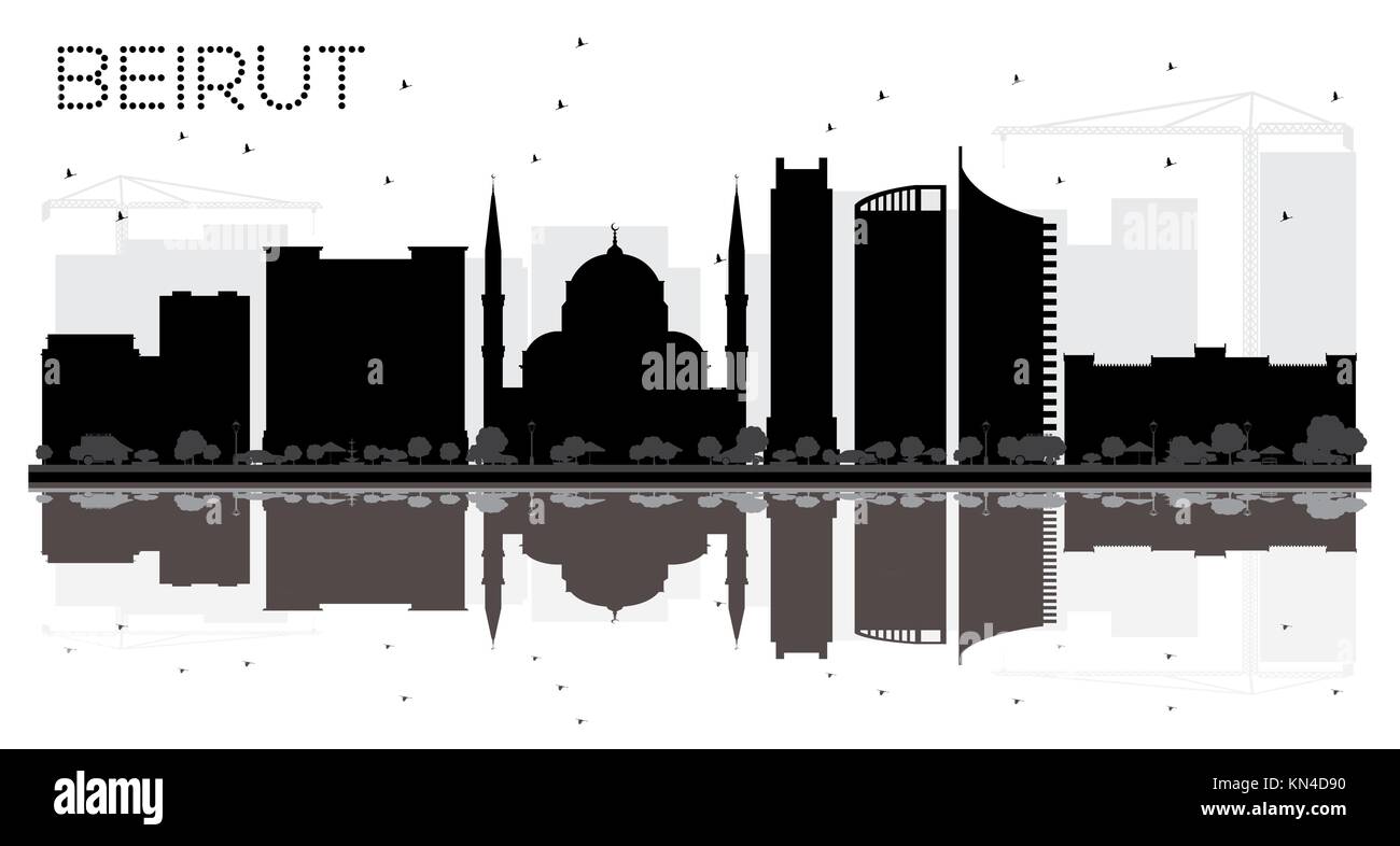 Beirut Libano skyline della città in bianco e nero silhouette. illustrazione vettoriale. business travel concept. beirut cityscape con punti di riferimento. Illustrazione Vettoriale