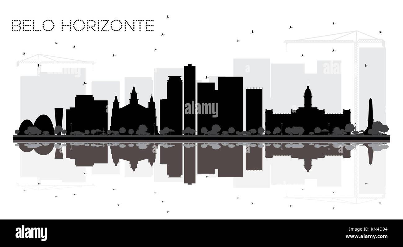 Belo Horizonte brasile skyline della città in bianco e nero silhouette. illustrazione vettoriale. business travel concept. belo horizontecityscape con punti di riferimento. Illustrazione Vettoriale
