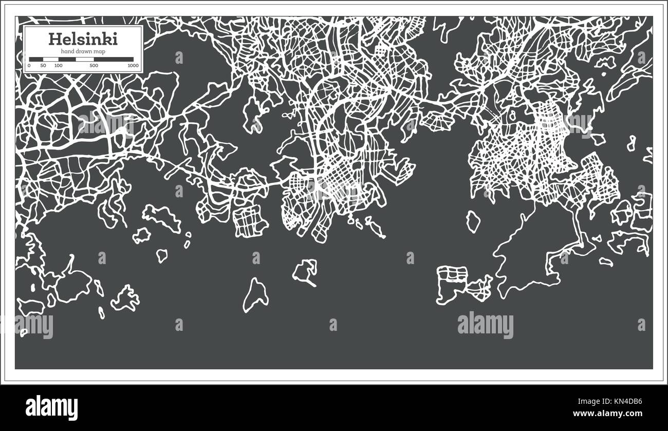 Helsinki Finlandia mappa in stile retrò. Illustrazione Vettoriale. Mappa di contorno. Illustrazione Vettoriale