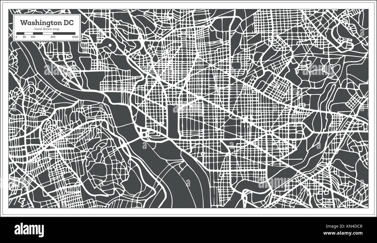 Washington DC USA Mappa in stile retrò. Illustrazione Vettoriale. Mappa di contorno. Illustrazione Vettoriale