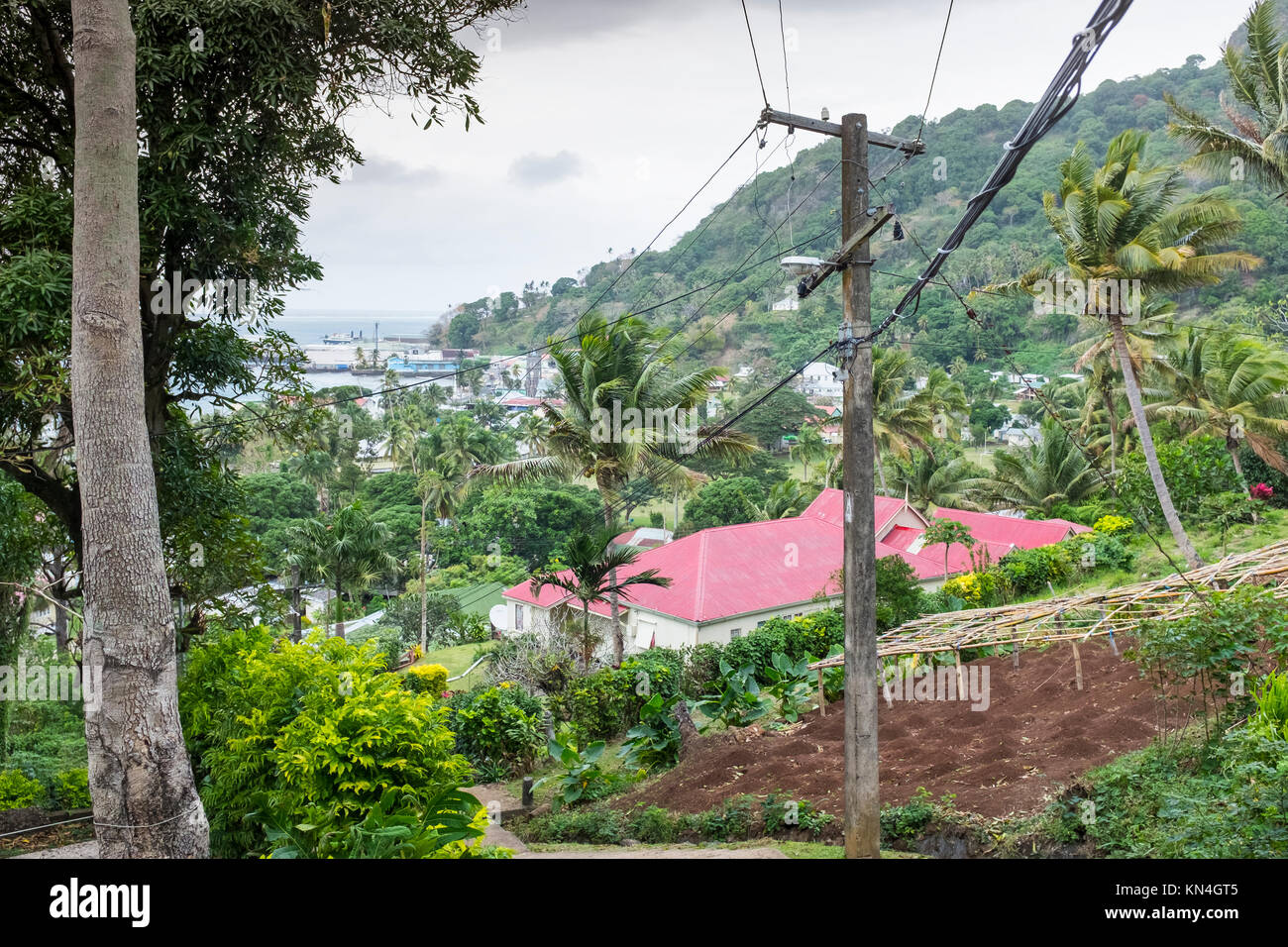 Vista su Levuka, 100 passi, Ovalau, Isole Fiji, Pacifico occidentale e Sud Pacifico, Sito del Patrimonio Mondiale, la vecchia capitale delle Fiji Foto Stock