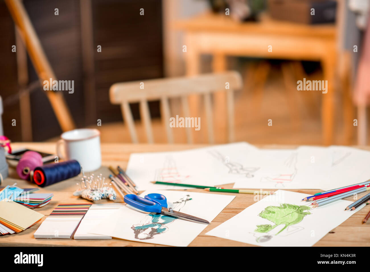 Luogo di lavoro dei designer di moda Foto Stock