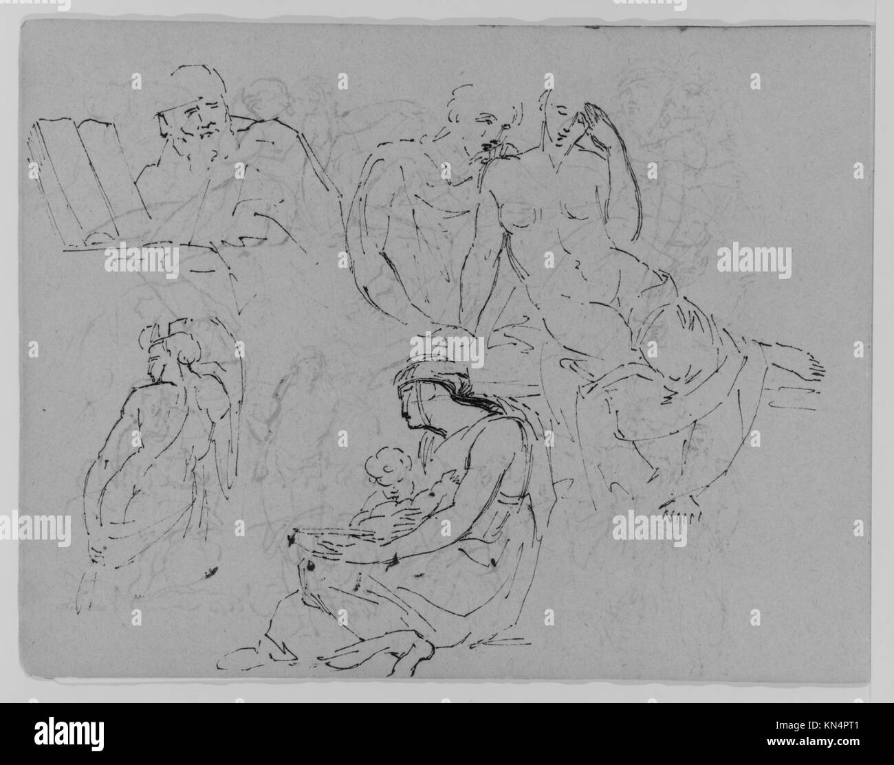 Un foglio di schizzi, MET 266463 16623, che presenta quattro studi di figure che illustrano l'osservazione anatomica, la posa e le proporzioni nel disegno accademico. Foto Stock