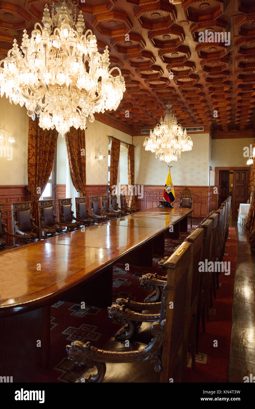 Il Cabinet Office sala riunioni, il Palazzo Presidenziale (Palazzo Carondelet ), Quito Ecuador America del Sud Foto Stock